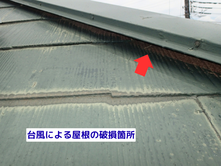 台風による屋根の破損箇所