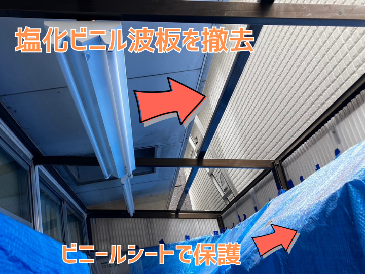 既存の波板を撤去